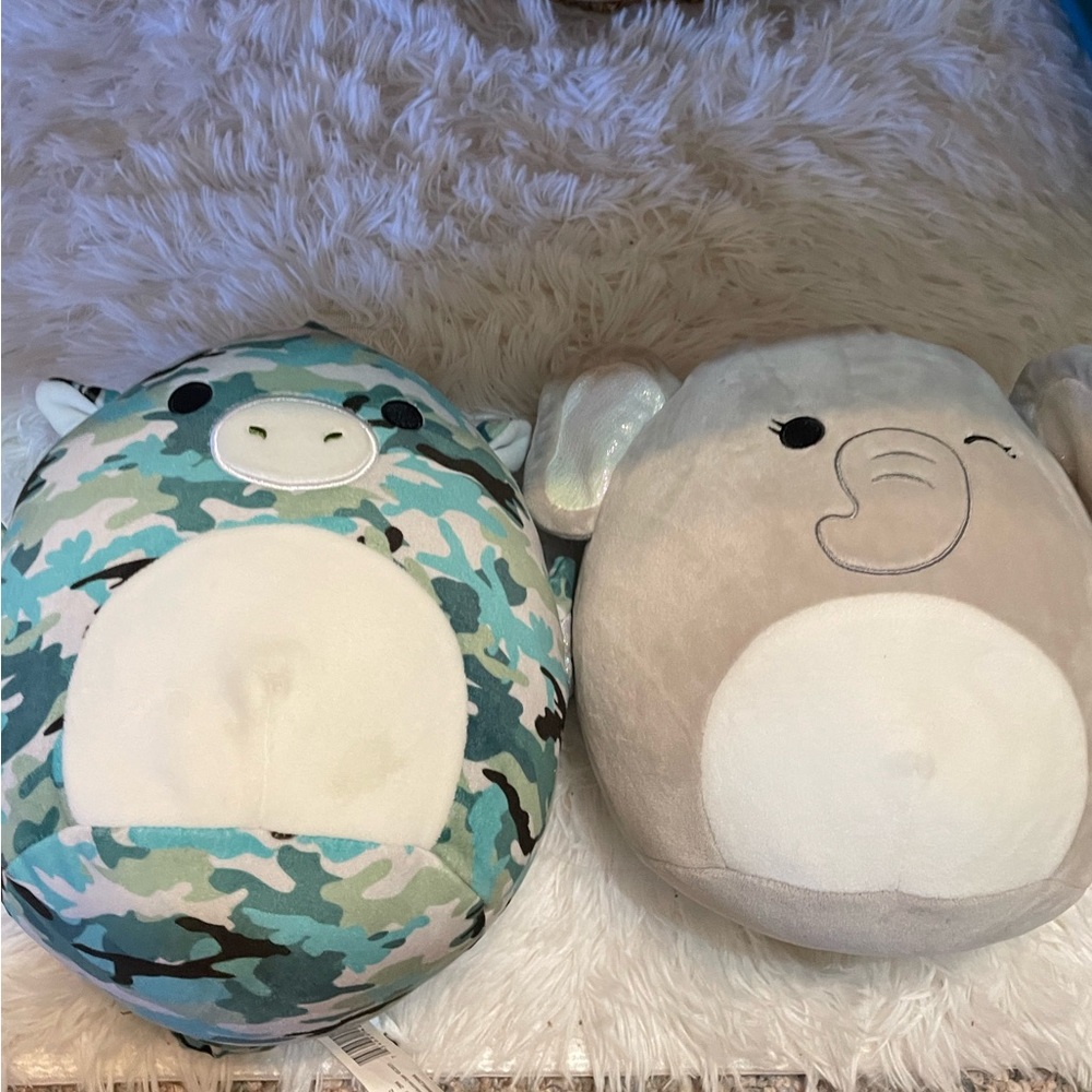 Used Squishmallow Bundle Keanu Camo Dragon and Cherish Elephant